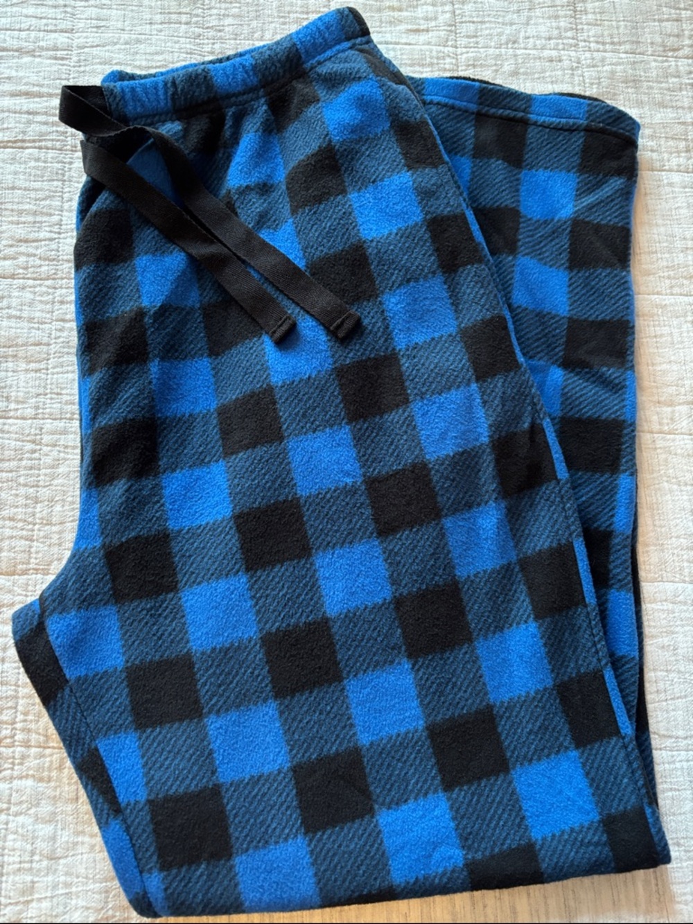 Men's Blue and Black Plaid Fleece Lounge Pants